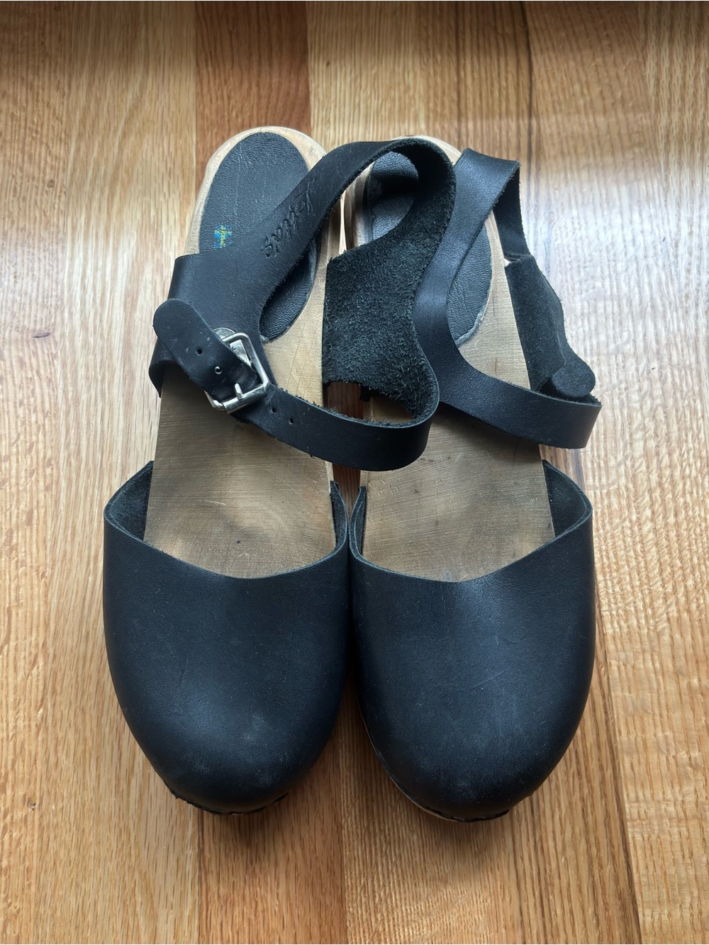 Lotta From Stockholm Black Leather Buckle Clog Mules